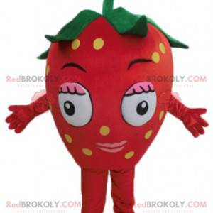 Mascot gigantische rode aardbei. Rood fruit mascotte -